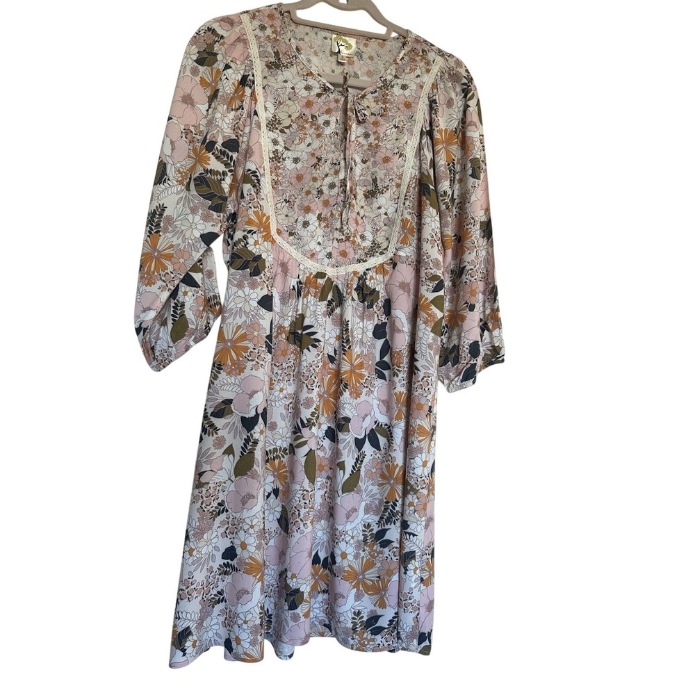 fig & flower floral dress women large multicolor boho peasant cottage